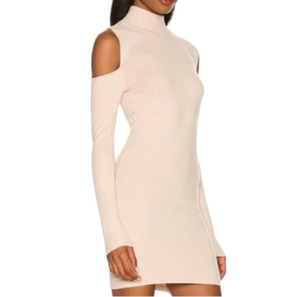 CAMILA COELHO Revolve Contemporary Edgy Taylor Mini Sweater Nude Taupe Dress M